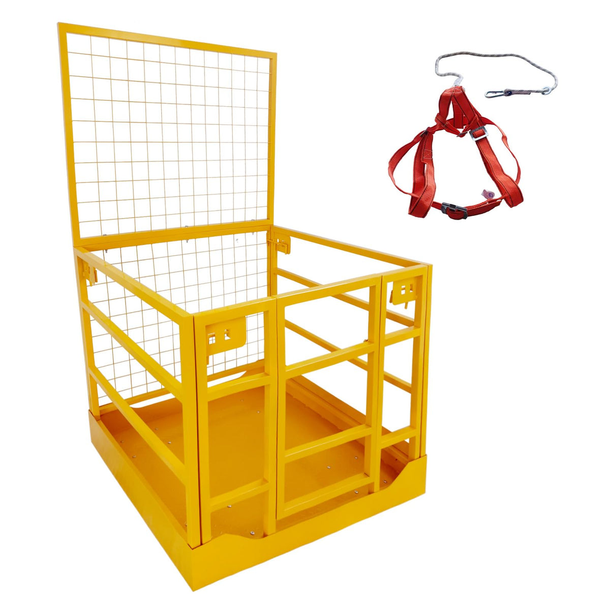 43"X45" Forklift Safety Cage, Forklift Man Basket Work Platform 1400 LBS Load Capacity, Collapsible Lift Basket with Safety Strap for Aerial Work Lifting Loader