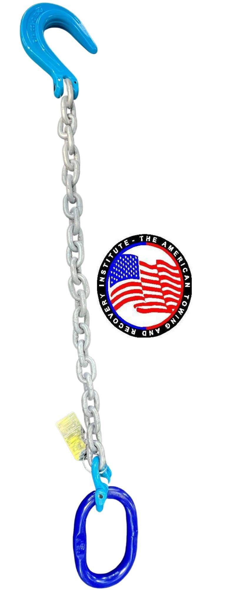 Grade 100 1/2" x 3' American Made Silver Shield Chain with Oblong & Foundry Hook G10-12FH3 15,000 lbs wll