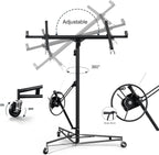 11 ft Drywall Lift Panel Hoist, 150 lb Capacity, Telescopic Arm, 360° Swivel Cradle, 3 Locking Caster Wheels, Black