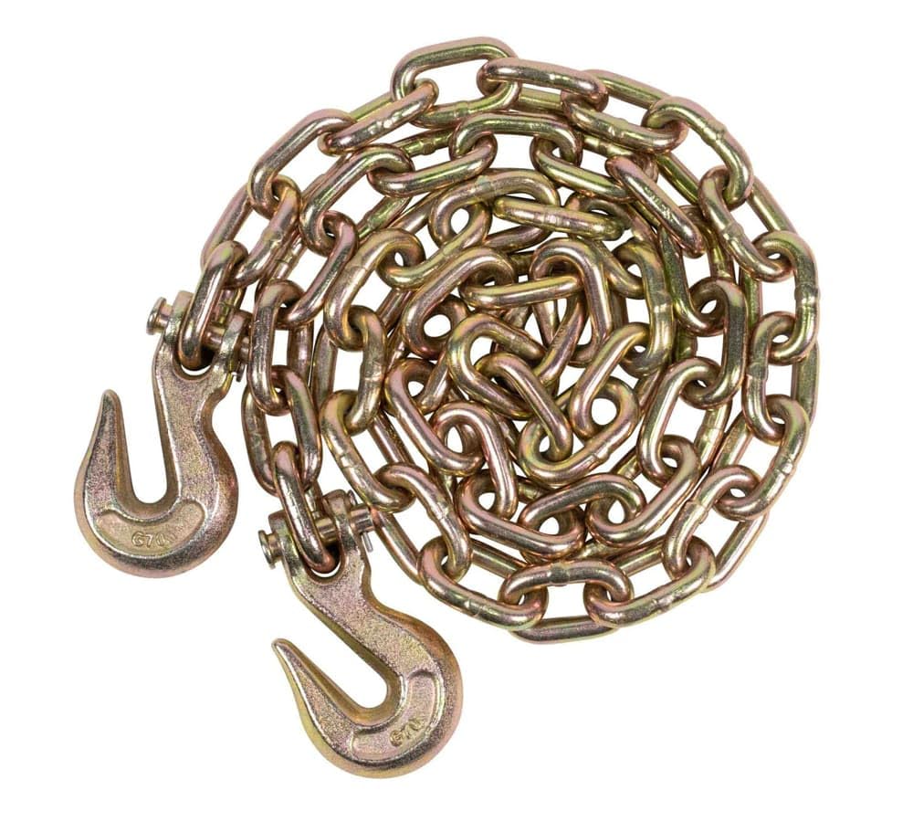 Mytee Products 4 Pack 3/8 Inch x 20 FT Grade 70 Binder Chain with Clevis Grab Hooks - G70 Transport Tow Chain - 6,600 Lbs Working Load Limit