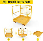 Forklift Safety Cage, Forklift Man Basket 1150lbs Capacity, Work Platform with Safety Harness & Lock, Drain Hole & Wheels & Tool Basket, Perfect for Aerial Work