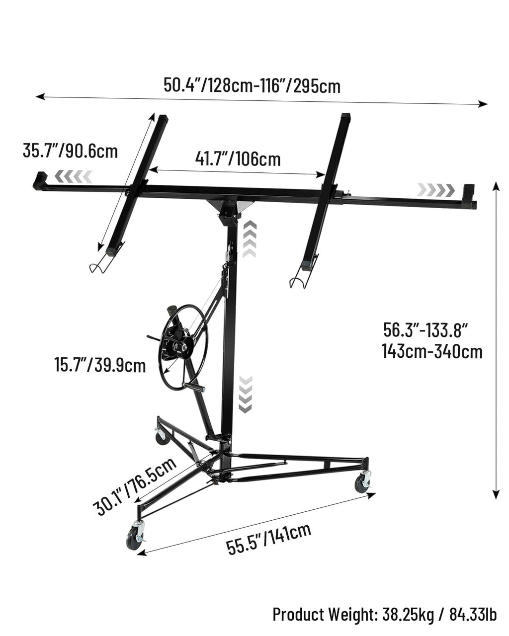 11 ft Drywall Lift Jack 150LB, 3.5–11FT Telescoping Panel Hoist with 60° Tilt & 360° Rotation, Heavy-Duty Carbon Steel Sheetrock Lifter, Locking Casters for Ceiling & Wall Installation