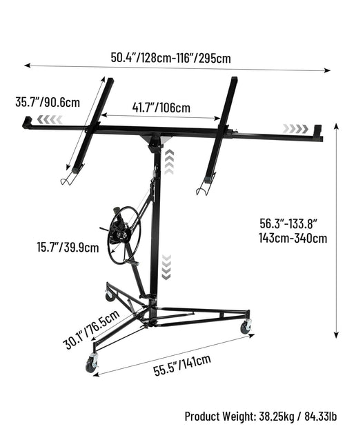 11 ft Drywall Lift Jack 150LB, 3.5–11FT Telescoping Panel Hoist with 60° Tilt & 360° Rotation, Heavy-Duty Carbon Steel Sheetrock Lifter, Locking Casters for Ceiling & Wall Installation