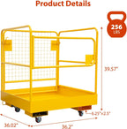36"x 36" Forklift Safety Cage, Heavy Duty Forklift Man Basket Work Platform with 4 Wheels & Safety Harness, Collapsible Lift Aerial Platform for Lifting Loader, 1200 LBS Capacity