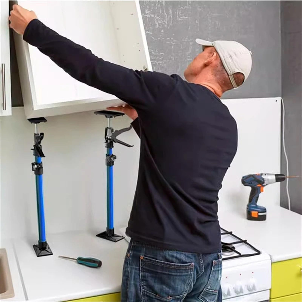Telescopic Support Rod Wooden Hanging Cabinet Lifter Ceiling Cupboard Frame Raising Tools Home Decoration Installation Bracket for Cabinet Jack, Drywall Jack