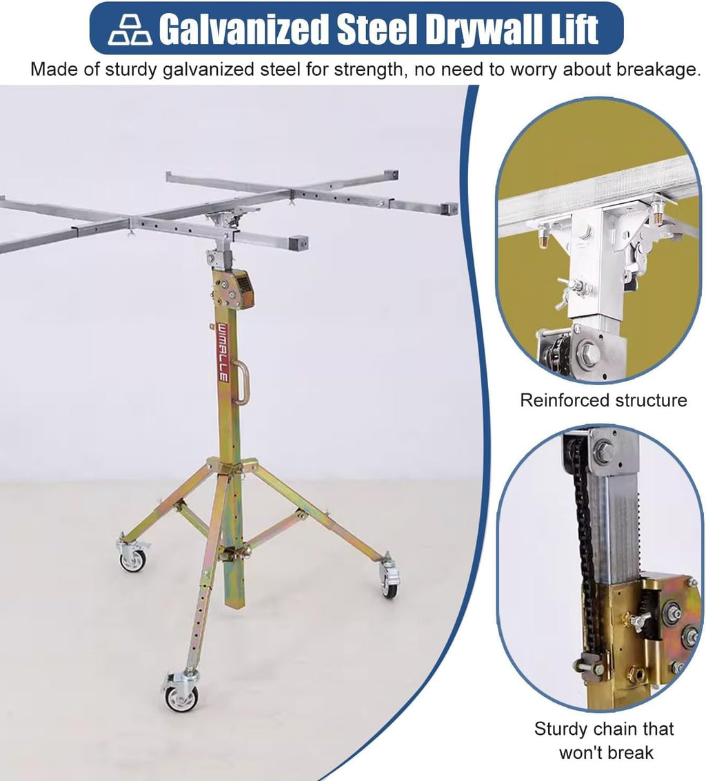 10 11.5 13ft Drywall Panel Hoist with Wheels, Ceiling Sheetrock Lift Drywall Lift, Portable Drywall Jack Construction Tools for Commercial Residential(Max Height 3.0m/9.8ft)