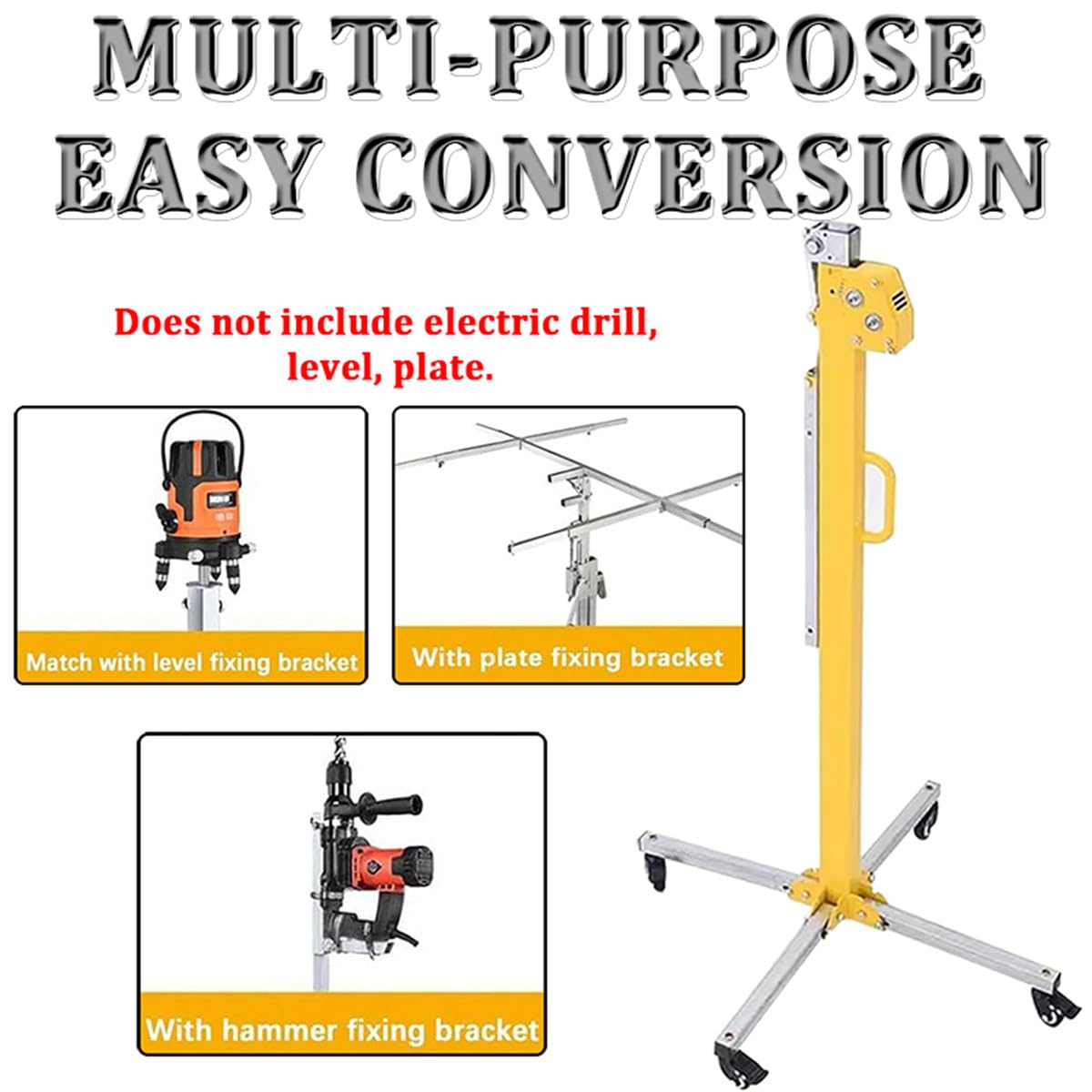 Drywall Jack Lift for Ceilings, Heavy Duty Drywall Lift, Rolling Drywall Lift Panel Lift, Adjustable Drywall Jack Lift, Steel Construction Tools ()