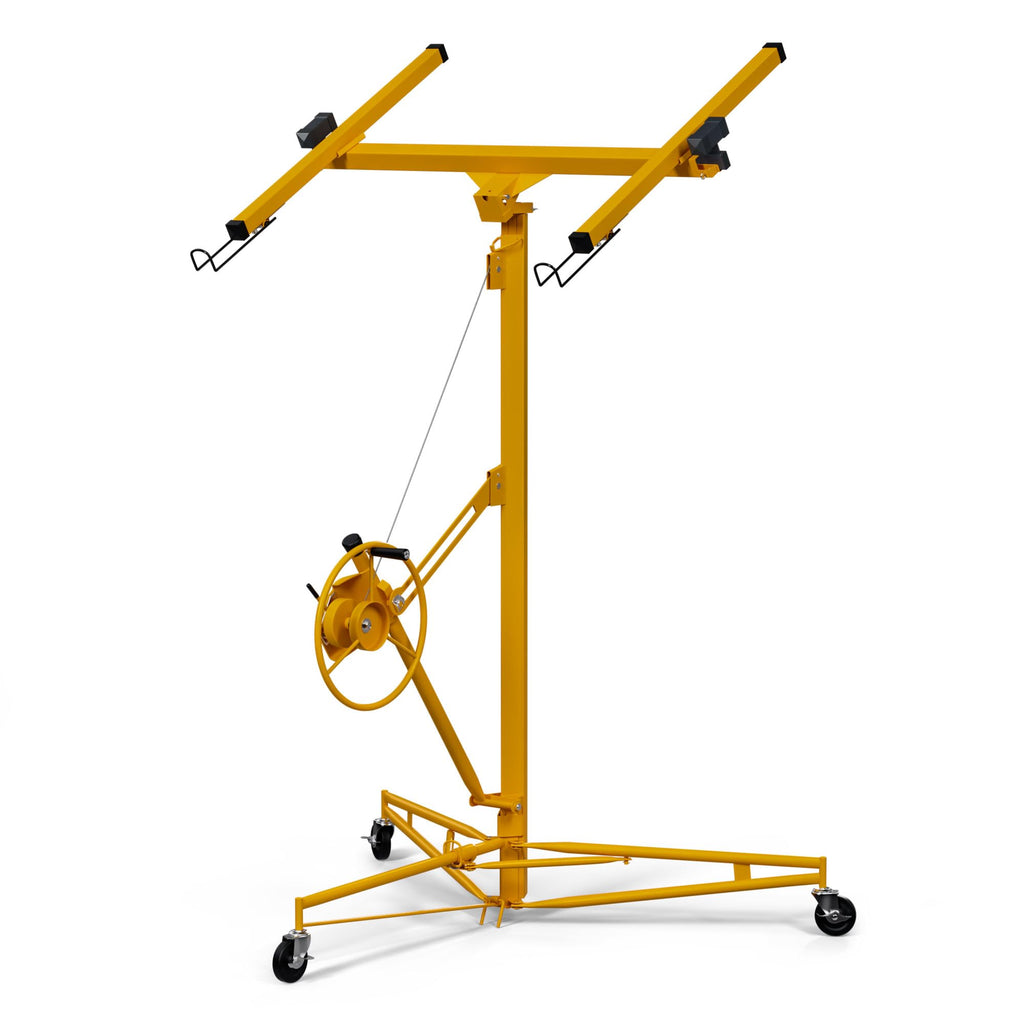 Drywall Lift 13 Ft,Sheetrock Lift Drywall Lifter,150LBS Heavy Duty Rolling Lifter Panel,Hoist Jack with 360° Adjustable Telescopic Arm & 3 Lockable Wheels,Yellow