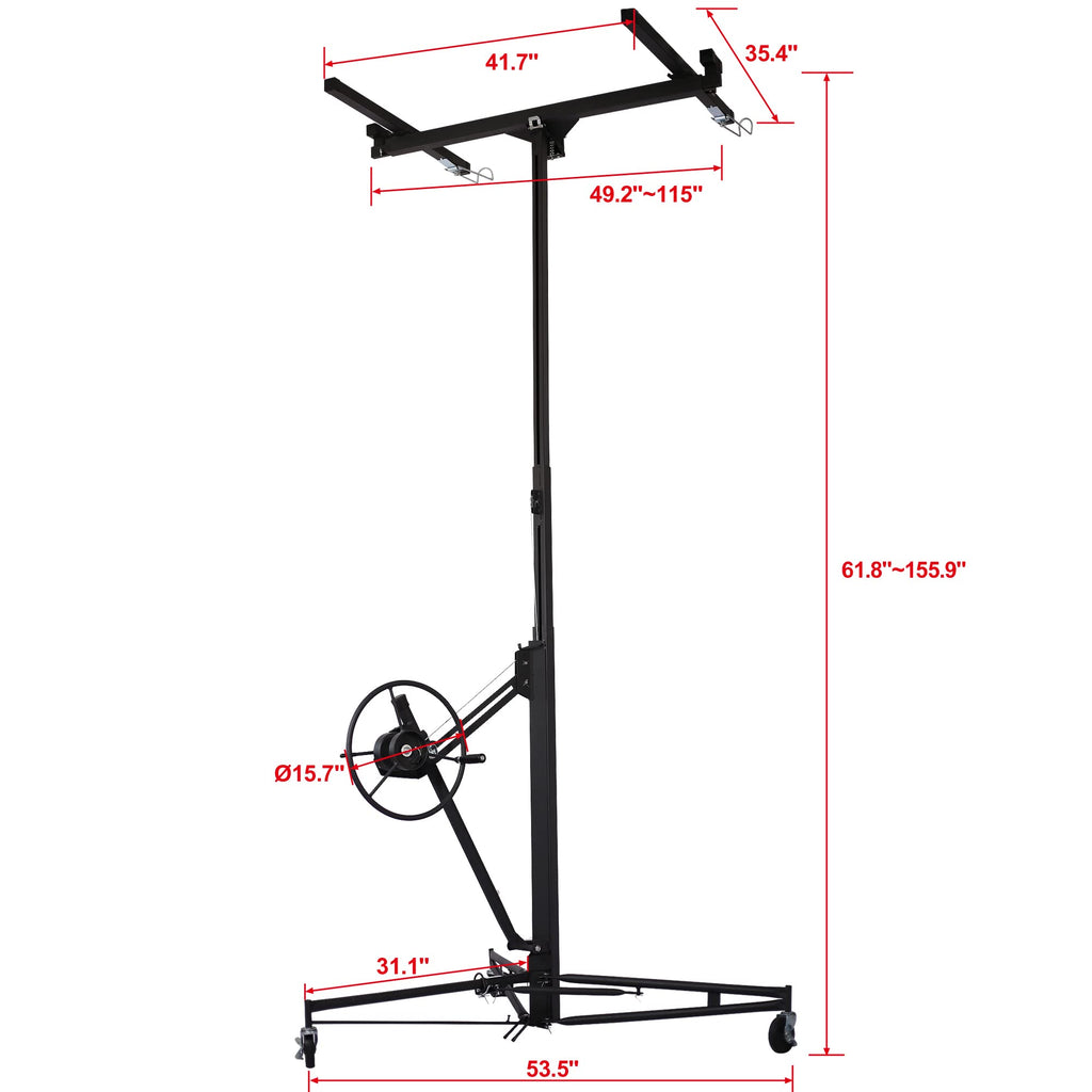 13' Drywall Lift Panel Hoist Jack Lifter - 150 Lbs Capacity, One-Person Operation,Welded Steel Construction with Powder Coating, Adjustable Telescopic Arm (5.15'-13'), Built-in Winch & Brake (Black)
