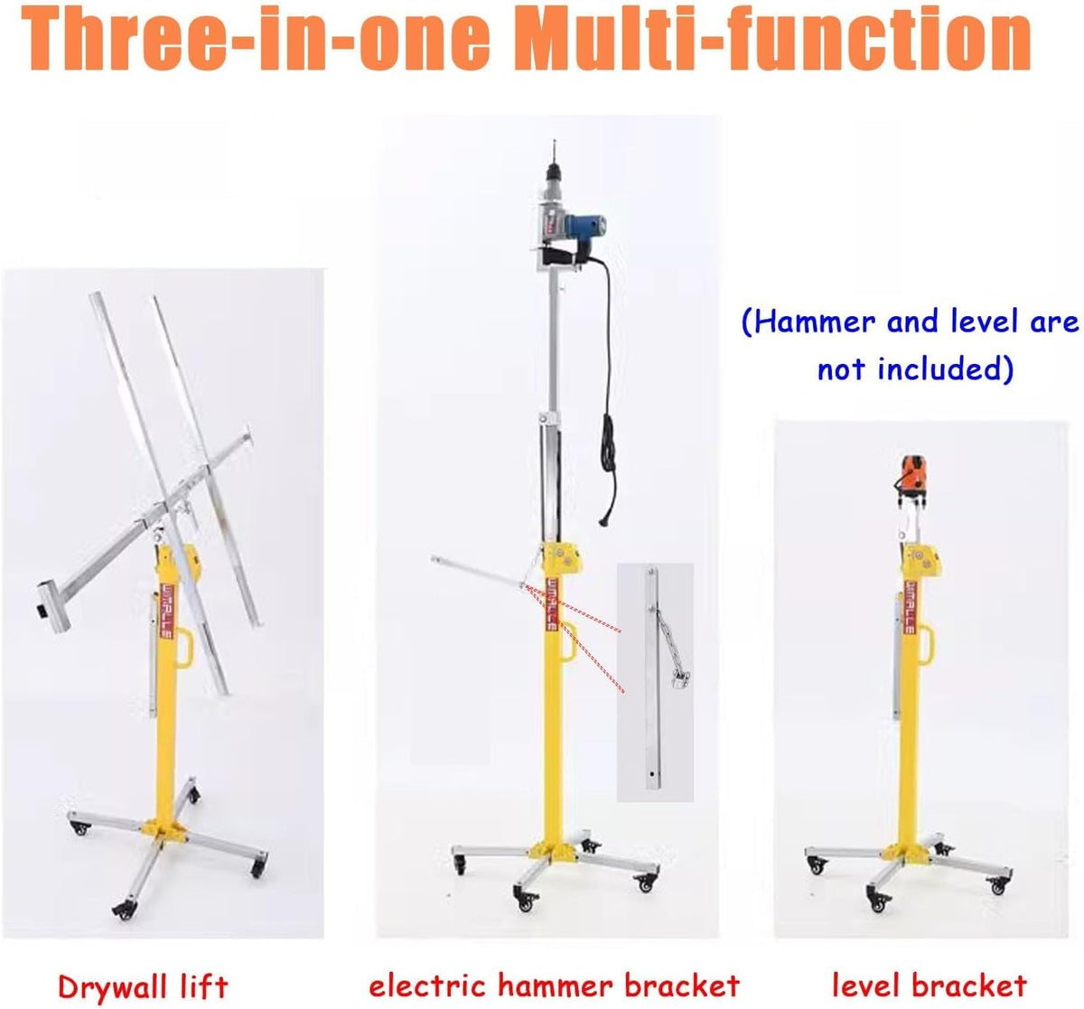 Rolling Plaster Board Lifter, Drywall Lift Drywall Jack Lift with Electric Hammer & Level Bracket, 3.0/4/5 M Drywall Lifter Panel Hoist for Ceiling and Walls(3.5 m(11.5ft))