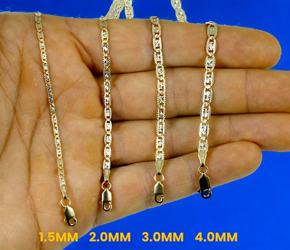 10K Tri Color Gold SOLID Valentino Mariner Anchor Chain Necklace D/C 1.5mm-5mm MADE IN ITALY