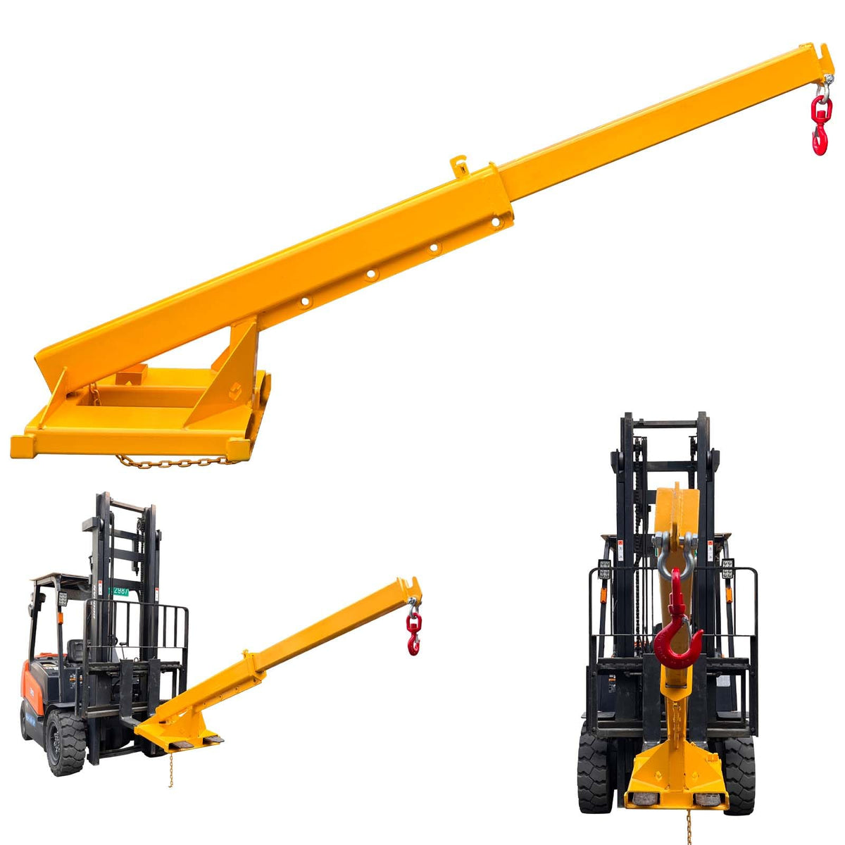 4400LB Adjustable Forklift Mobile Crane, Lifting Forklift Extension Attachments, Fix Angle Jib Boom Crane, W/Telescopic Boom and Hook, for Forklift Towing Handling 63in to 98in Extended Arm