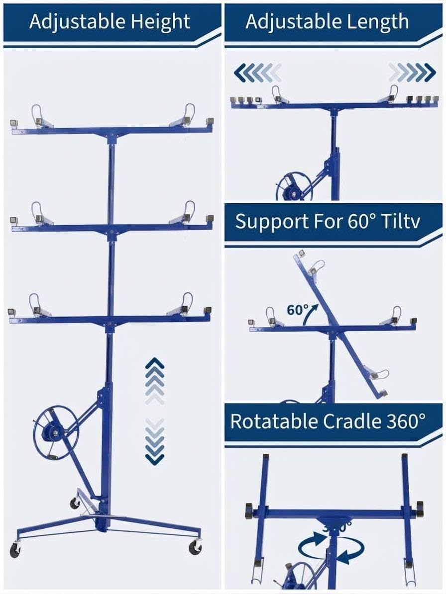 Glowsol Drywall Lift 11 Ft Blue Steel Panel Hoist 48-114 In