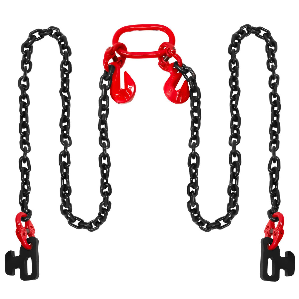 Bundle - 1/2" x 5' G80 Shipping Container Loading Chain with 2 Pack Bridle Hooks & Butterfly Clamps, Heavy Duty Cargo Securing Tie Down for Container Freight