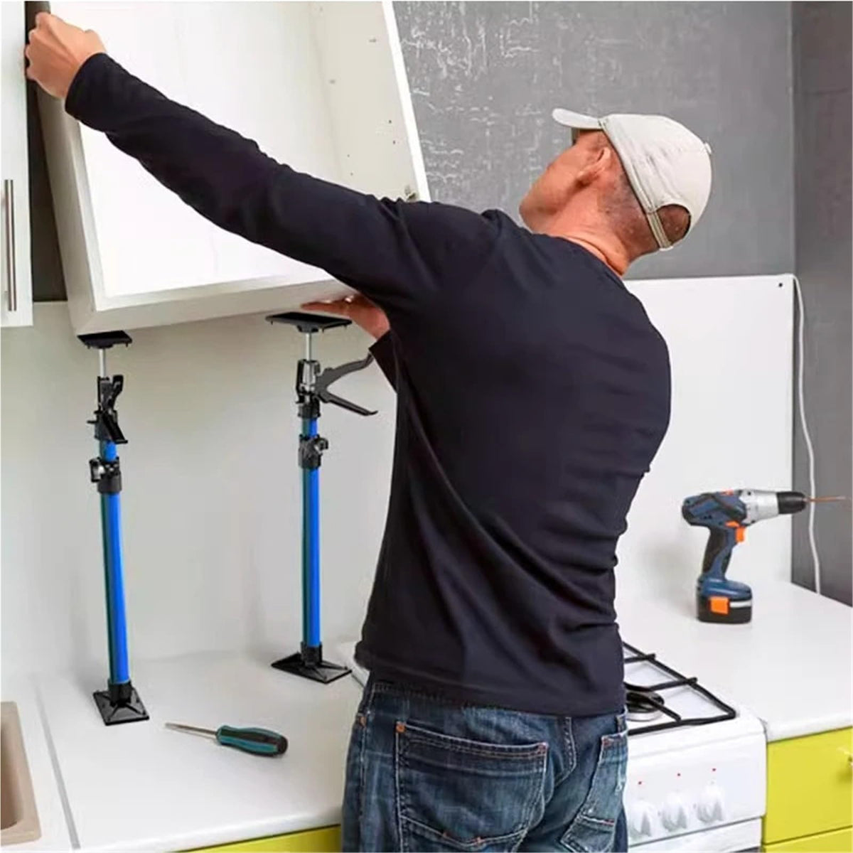 Telescopic Support Rod Wooden Hanging Cabinet Lifter Ceiling Cupboard Frame Raising Tools Home Decoration Installation Bracket for Cabinet Jack, Drywall Jack