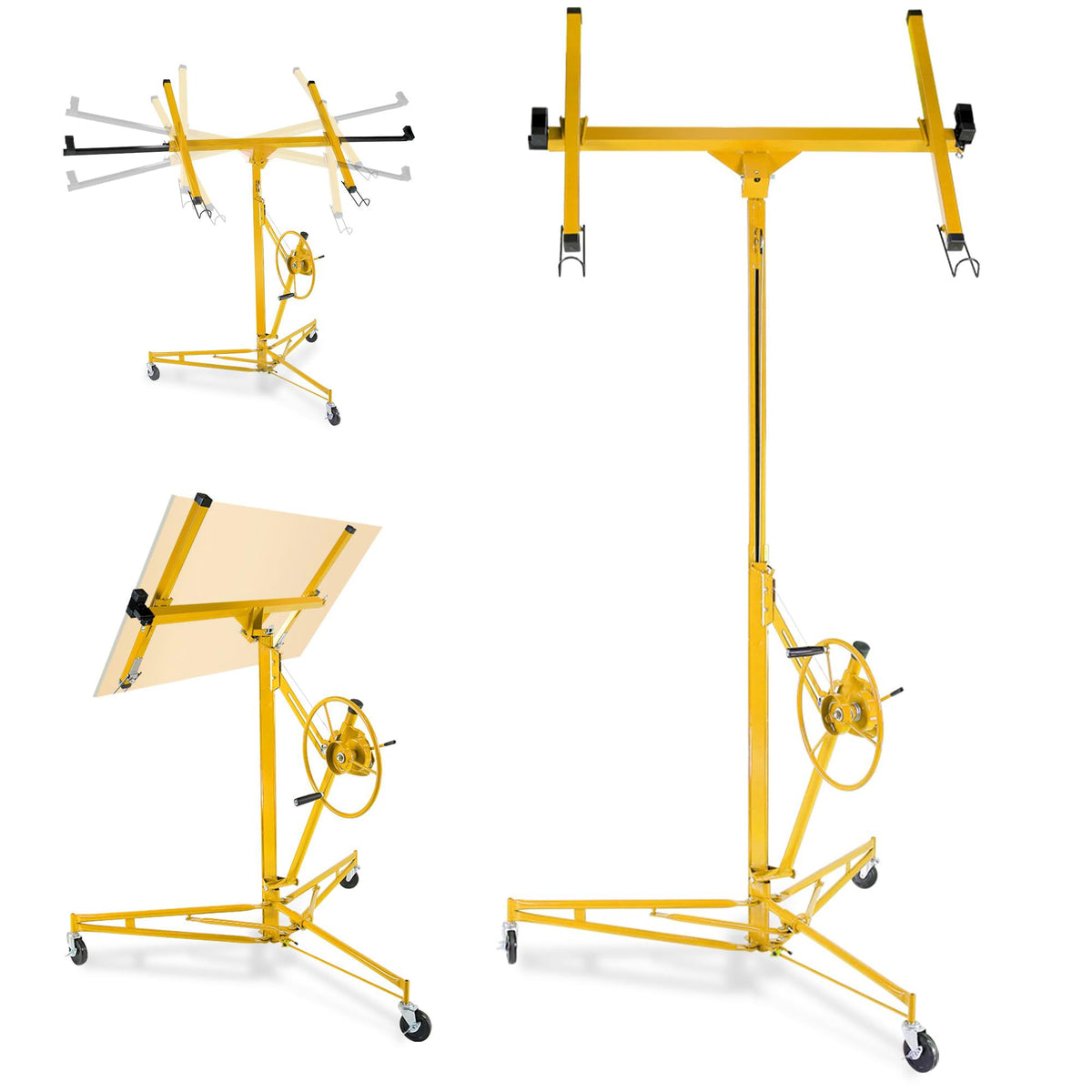 13 FT Drywall Lift, Drywall Rolling Lifter Panel, 150 LBS Load Capacity, Heavy Duty Sheetrock Hoist Panel Hoist Jack with Adjustable Telescopic Arm & Wheels, for DIY and Home Renovation