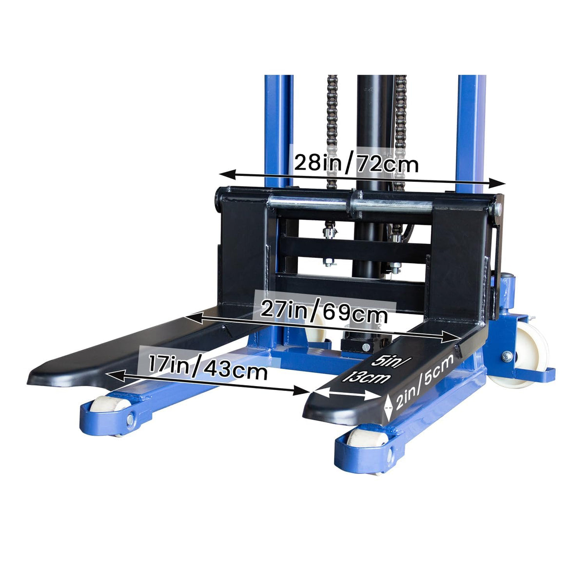 Manual Pallet Stacker 2200 LBS Capacity, 63" Lift Height Hand Pallet Forklift with Adjustable Forks & Fixed Legs, Heavy Duty Warehouse Material Lift for Open Deck Pallets