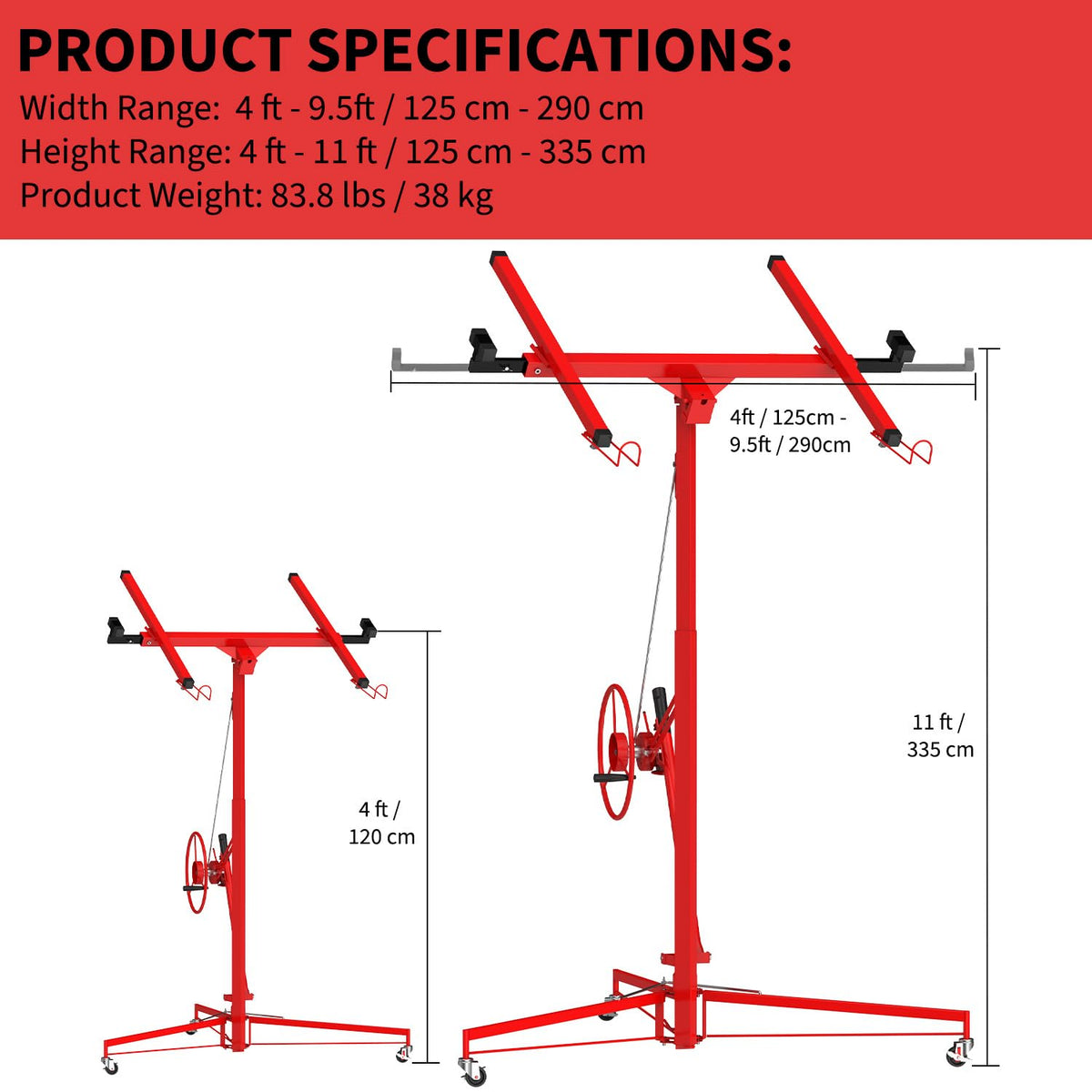 11FT Drywall Lift 150lb, 360 Swivel & 60 Tilt, Tool-Free