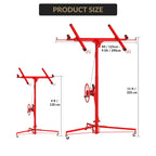 11Ft Drywall Lift, Heavy-Duty 150 Lbs Sheetrock Hoist with Adjustable Telescoping Arm, Lockable Wheels, Drywall Lifter Panel Jack Hoist Tools Ideal for Ceiling & Wall Installation, Red