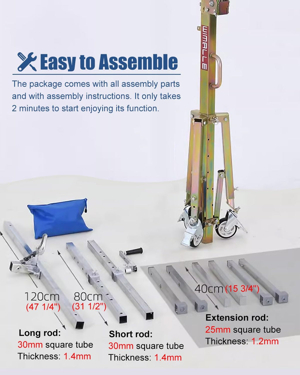 ZIMGOD Ceiling Sheetrock Lift Drywall Lift, 10 11.5 13ft Drywall Panel Hoist with Wheels, Portable Drywall Jack Construction Tools for Commercial Residential(Max Height 3.0m/9.8ft)
