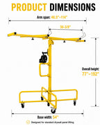 16FT Drywall Lift Sheetrock Lift, 150LBS Drywall Lift Panel Hoist with 4 Lockable Wheels for Ceiling, Drywall Rolling Lifter Panel, Drywall Jack Lift for Home & Commercial Use, Yellow