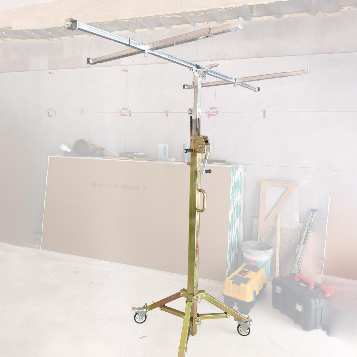 Drywall Lifter Heavy Duty - 3 M 3.5 M 4 M Drywall Jack Lift for Ceiling with Adjustable Telescopic Arm - Portable Drywall Rolling Lifter Panel for Home Improvement(Max H 4m/13.1ft+Lockable wheels)