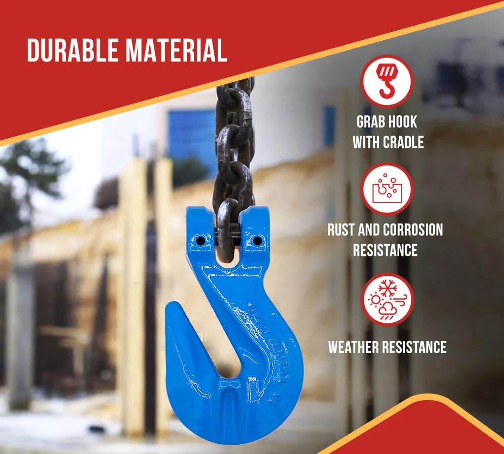 Mytee Products 2 Pack 3/8" x 10' G100 High Grade Transportation Chain w/Grab Hooks, 8800 lbs WLL