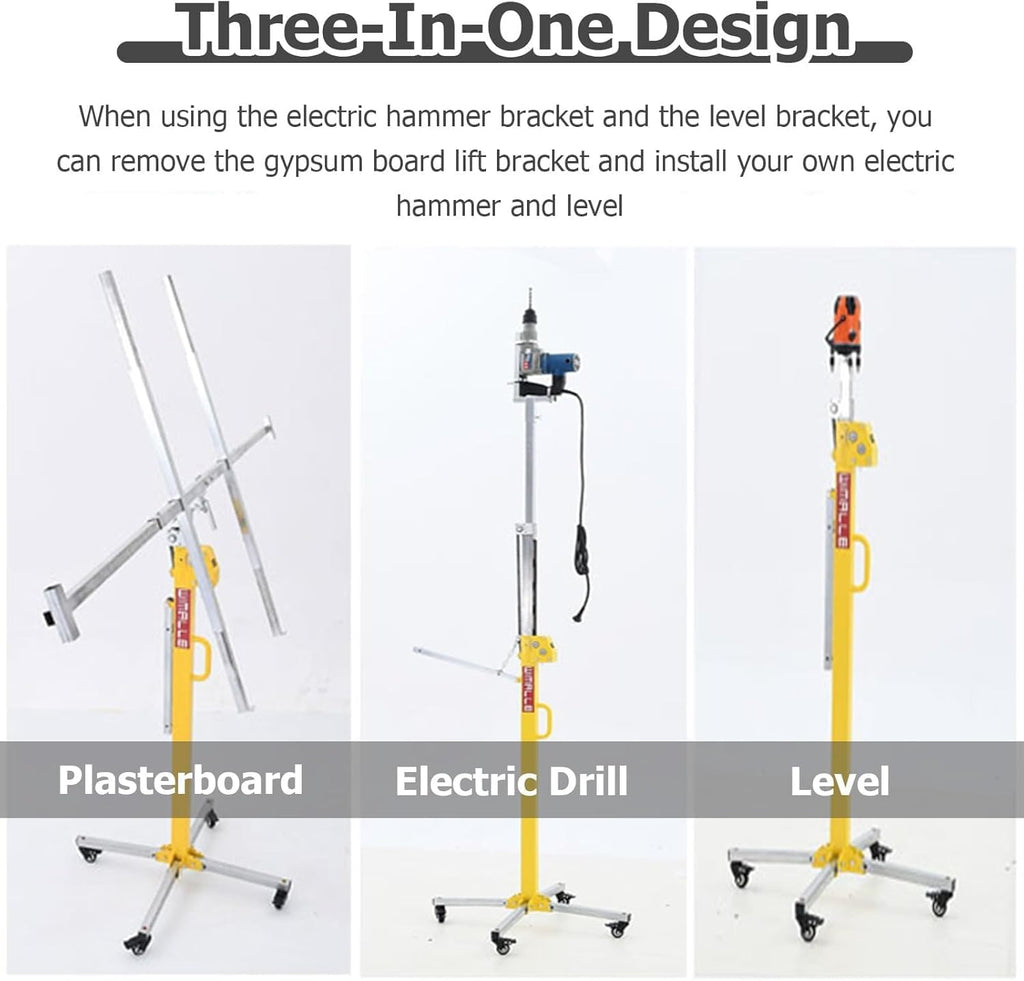Steel Sheetrock Lift Drywall Lift Manual And Electric Dual Purpose, Drywall Hoist Plasterboard Lifter, Portable Three In One Drywall Lift with Rolling Caster Wheels(Max Height 3m/118in/9.8ft)