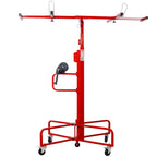 13' Drywall Lift Panel Hoist Jack Lifter - 150 Lbs Capacity, 4'x16' Max Sheet Size, Solo Operation,Steel Construction with Locking Outriggers & Braked Casters,Smooth & Quiet Lifting (Red)