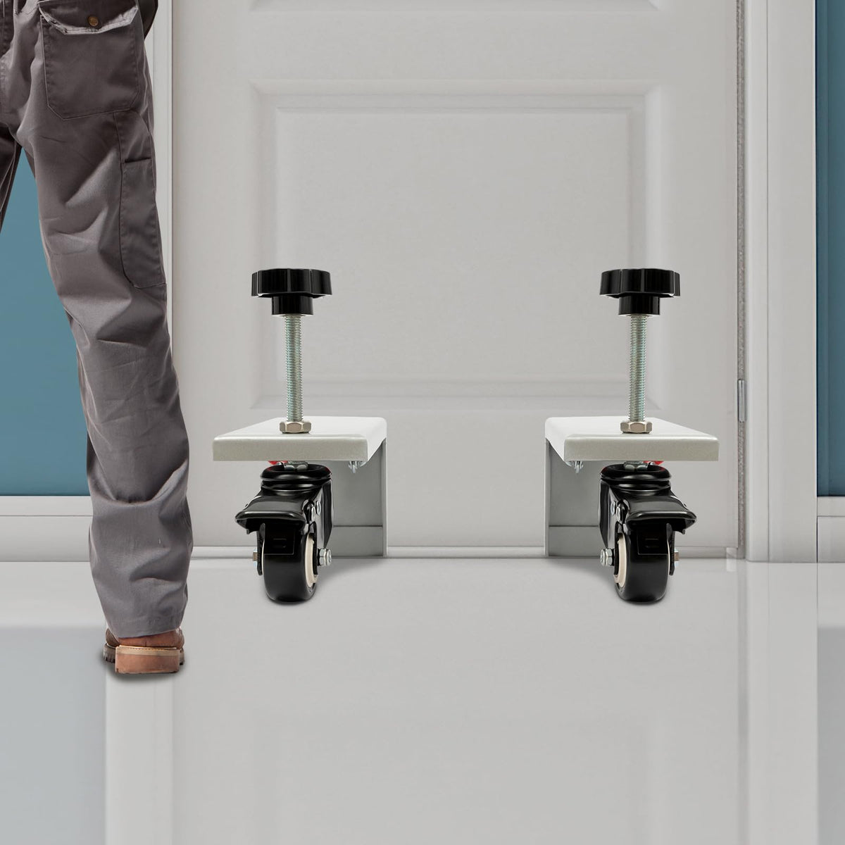 Door Installation Kit for 1.375-1.75 Inch Doors, 1000 lbs Capacity, 4 Positioning Clamps, Silver, Heavy Duty Moving and Mounting Tool for Contractors & DIY Homeowners
