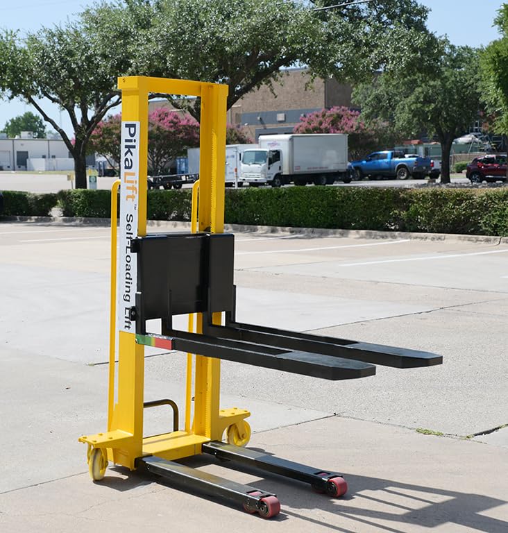 Self Loading Electric Pallet Stacker, Material Lift 2116 lbs Capacity, 51" Lift Height, Single Operator Forklift for Pickups and Trucks
