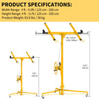 Heavy-Duty 11 ft Drywall Lift - 150 lb Sheetrock Hoist Jack, 4-9.5 ft Telescoping Arm, 360° Adjustable Head, 3 Locking Wheels for Ceiling Installation