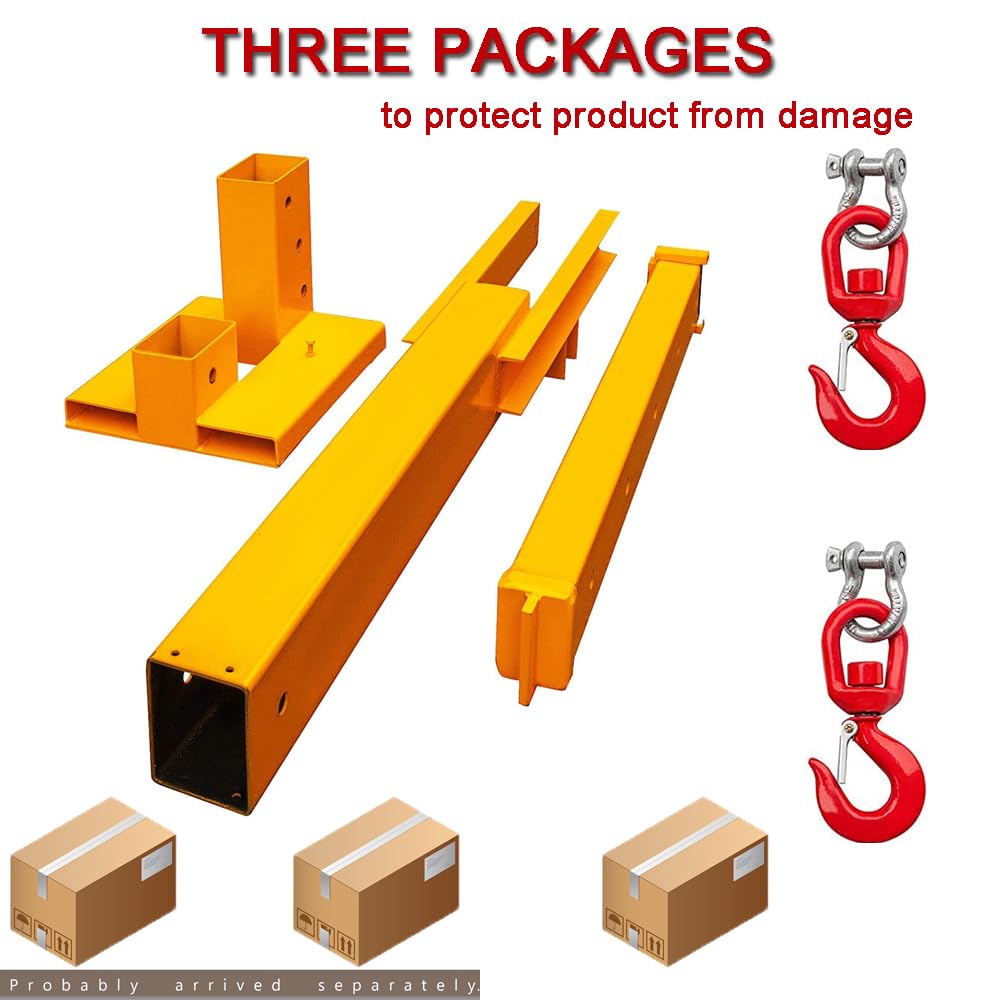 Forklift Jib Boom Crane 6,000 LB Lift Capacity,Attachments Fork Mounted Adjustable Hoist Jib Boom Crane with 2 Hook, Forklift Boom Attachment Towing Handling Equipment