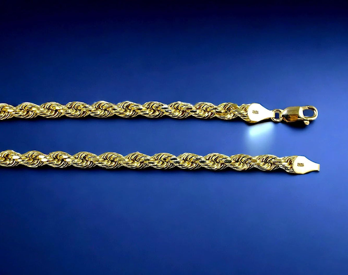 10K Yellow Gold Rope Necklace Bracelet Chain Diamond Cut 2mm-10mm 7"-30" | MADE IN ITALY