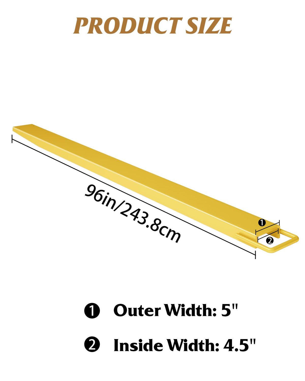 GARVEE Forklift Extensions, 96 in Length 4.5 in Width Fork Extensions for Forklifts, Heavy Duty Steel Forklift Attachment, 1 Pair Pallet Fork Extensions, Yellow
