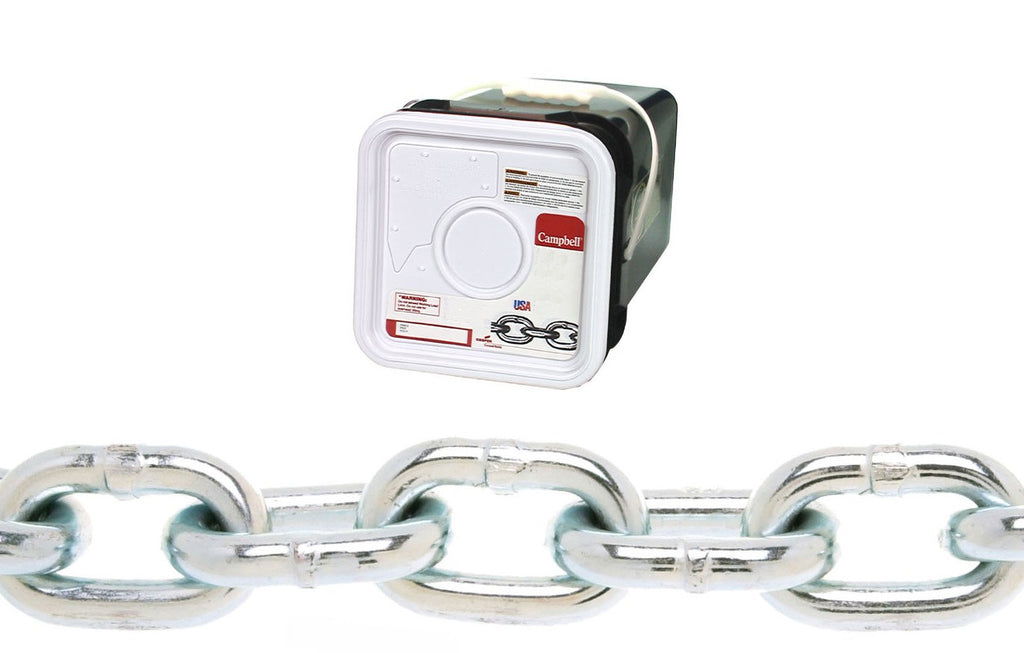Campbell 0143326 System 3 Grade 30 Low Carbon Steel Proof Coil Chain, Zinc plated, 3/16" Trade, 0.21" Diameter, 800 lbs Load Capacity, 150 Feet Square Pail (T0143326)