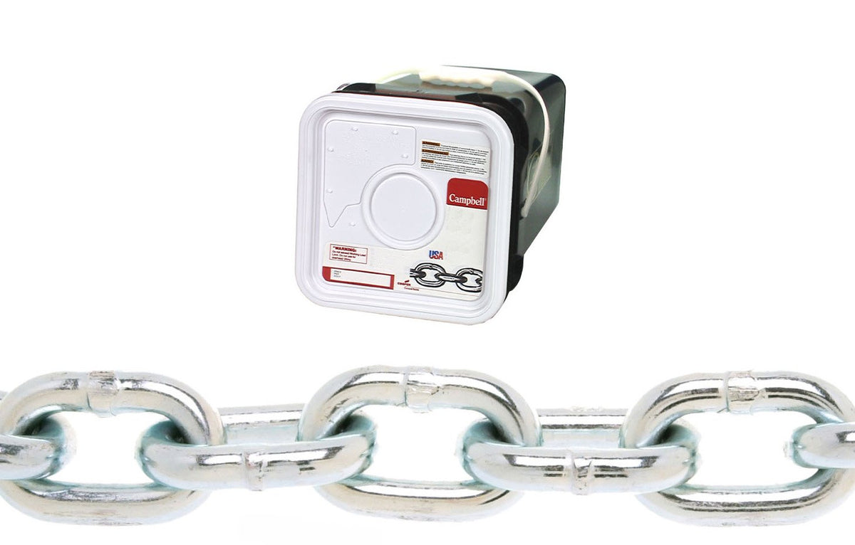 Campbell 0143326 System 3 Grade 30 Low Carbon Steel Proof Coil Chain, Zinc plated, 3/16" Trade, 0.21" Diameter, 800 lbs Load Capacity, 150 Feet Square Pail (T0143326)