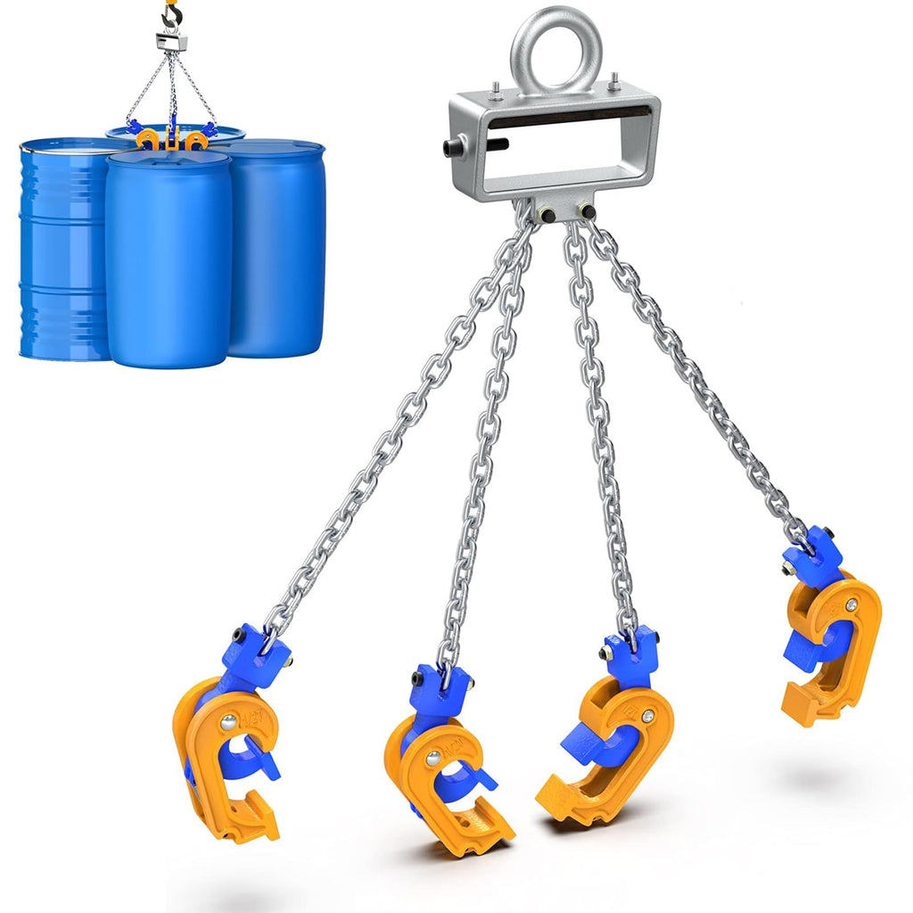 This Heavy Duty Drum Lifting Chain with Self-Locking Hooks for Crane and Forklift Handling