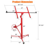 16FT Adjustable Panel Hoist for Ceiling, 150LBS Heavy Duty Drywall Lifter with Lockable Wheels - Red