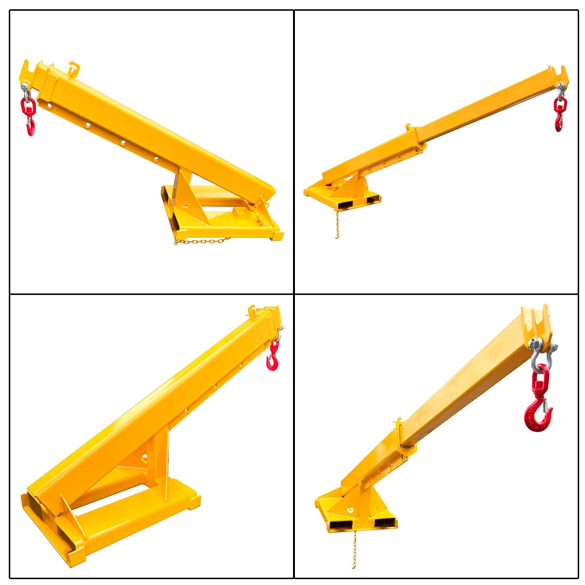 3T/6600LB Adjustable Forklift Jib Boom Crane Attachment, 63-98in Forklift Telescopic Lifting Arm, Mobile Crane with One Hook for Forklifts, Heavy-Duty Towing & Handling Equipment