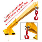 INTBUYING Adjustable Forklift Jib Boom Crane, Lifting up to 4400LB/2T, with a Mobile Crane Hoist and Truss Hook Extension Attachment Ranging from 63-98in for Forklift Towing and Handling Equipment