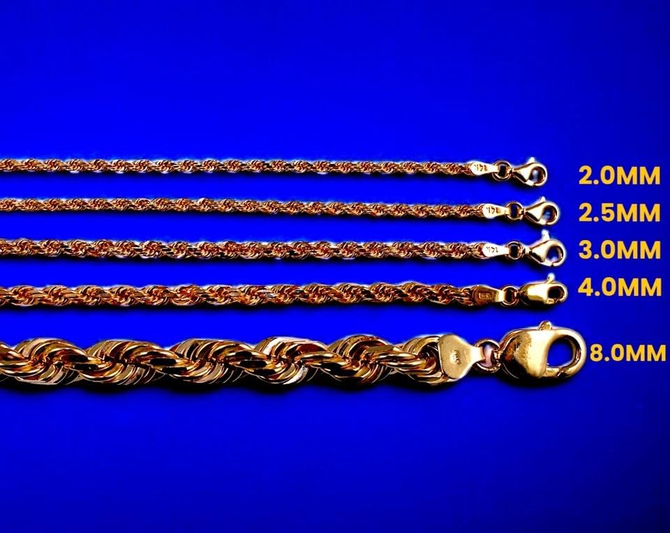 14K Rose Gold Rope Chain Necklace Bracelet Diamond Cut Real Gold 2mm-6mm 7"-30" | MADE IN ITALY