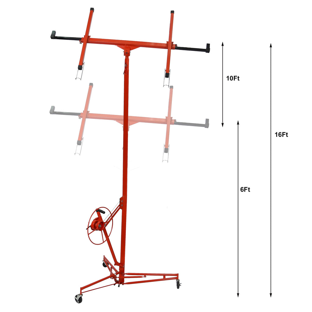 Drywall Lift 16 Feet- 150LBS Heavy Duty Sheetrock Lift Drywall Lifts with 4" Caster Wheels & Adjustable Telescopic Arm | Drywall Hoist for Home Improvement Red