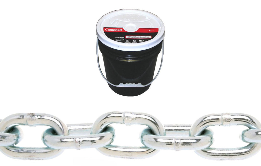 Campbell 0181523 System 4 Grade 43 Carbon Steel High Test Chain in Round Pail, Zinc plated, 5/16" Trade, 0.31" Diameter, 100' Length, 3900 lb. Load Capacity