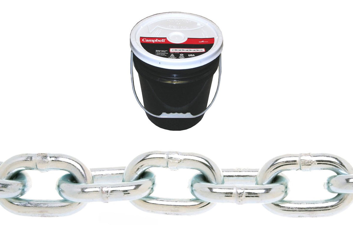 Campbell 0181523 System 4 Grade 43 Carbon Steel High Test Chain in Round Pail, Zinc plated, 5/16" Trade, 0.31" Diameter, 100' Length, 3900 lb. Load Capacity