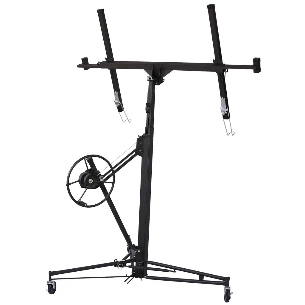 11' Lift Drywall Panel Hoist Jack Lifter with Rolling Caster Wheel and Adjustable Telescopic Arm