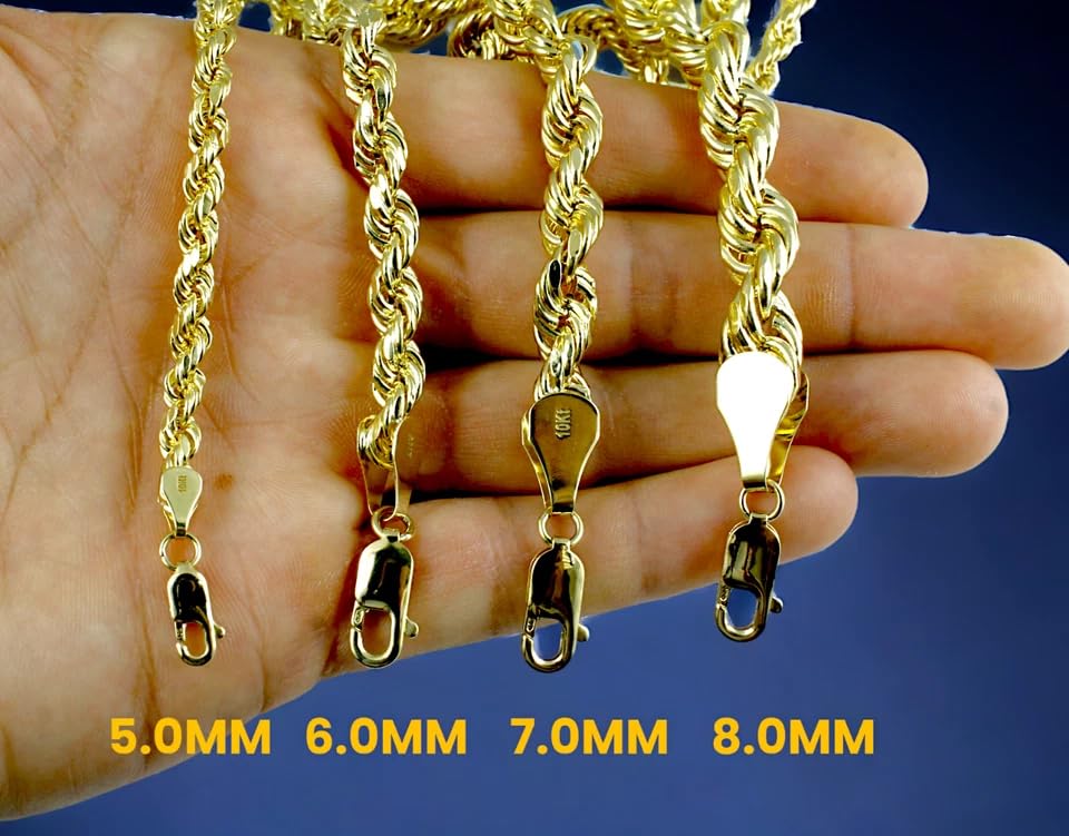 10K Yellow Gold Rope Necklace Bracelet Chain Diamond Cut 2mm-10mm 7"-30" | MADE IN ITALY