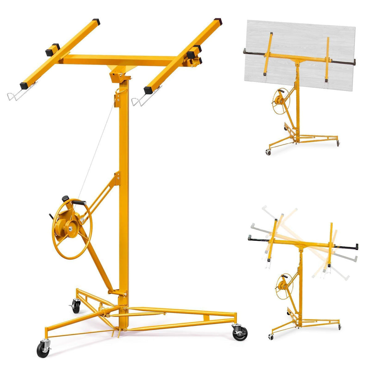 16FT Drywall Lift Sheetrock Lift, 150LBS Drywall Lift Panel Hoist with 4 Lockable Wheels for Ceiling, Drywall Rolling Lifter Panel, Drywall Jack Lift for Home & Commercial Use, Yellow