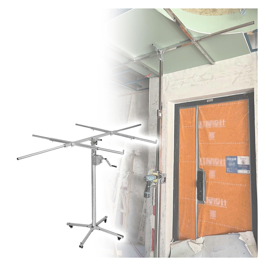 JYHHCYS Heavy Duty Sheetrock Jack with Wheels, Rolling Panel Hoist Jack Easy to Move, Adjustable Telescopic Drywall Hoist for Garage Home Renovation(Max H 3.7m/12.1ft)