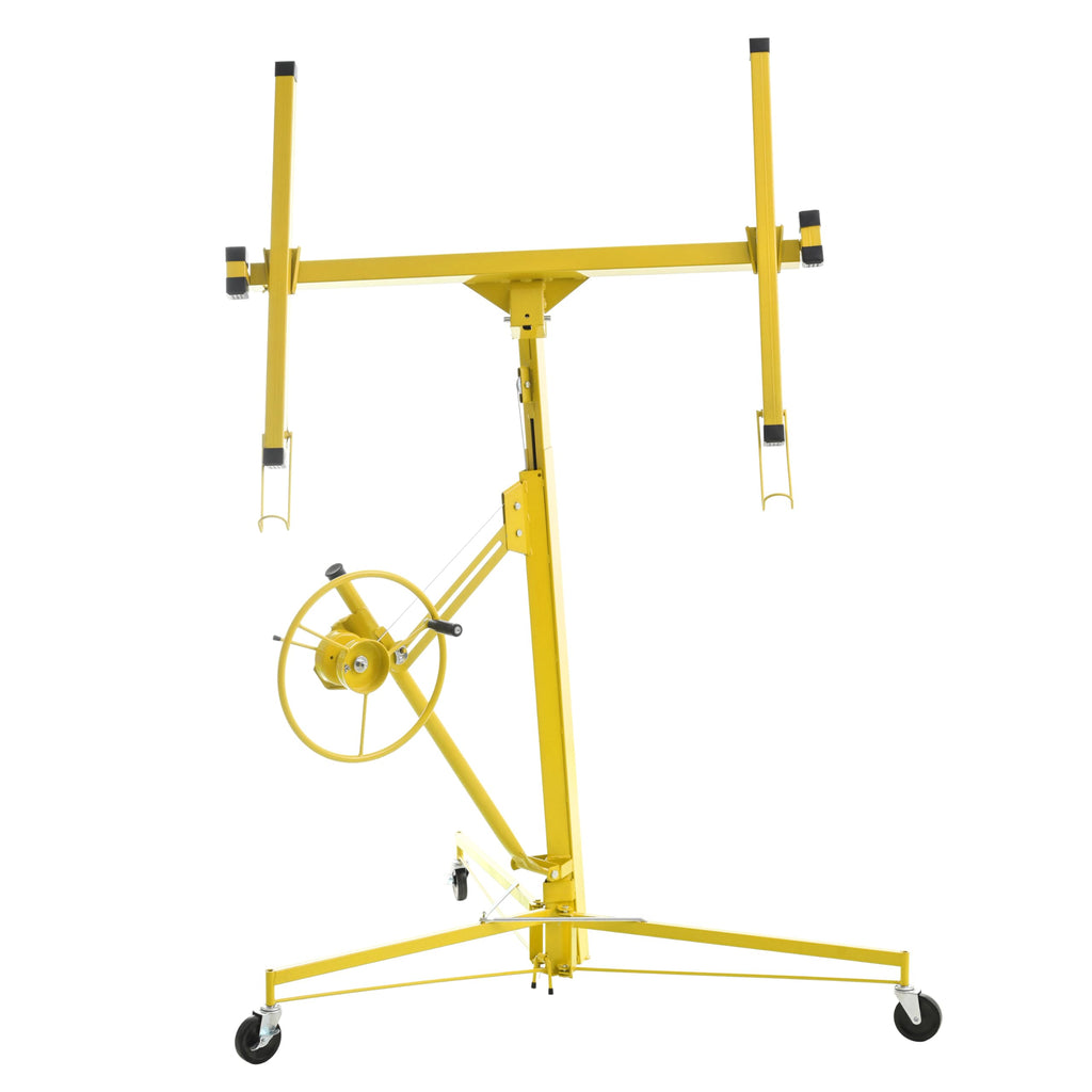 16 FT Drywall Lift – Panel Rolling Hoist Jack Lifter Sheetrock, Drywall Lifting Construction Tools, Caster Wheel with Adjustable Telescopic Arm, Yellow